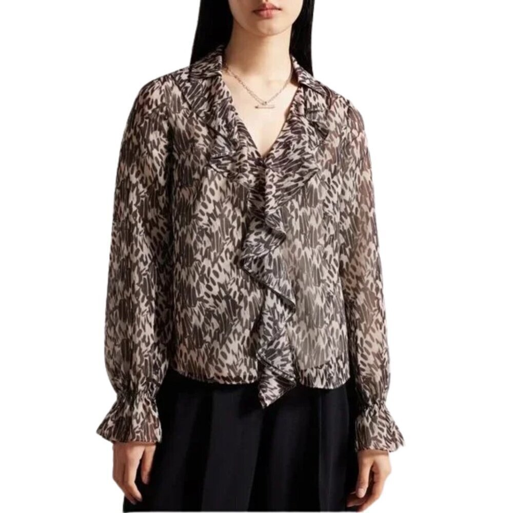 Ted Baker Bertei V Neck Ruffle Blouse in Sz. 12 NEW
